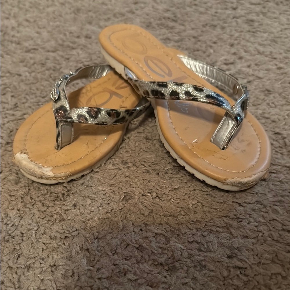 Bebe Silver Tan Sandals Flip Flops